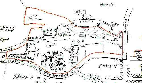 C17th map - parts of the parish Dodderhill within Droitwich